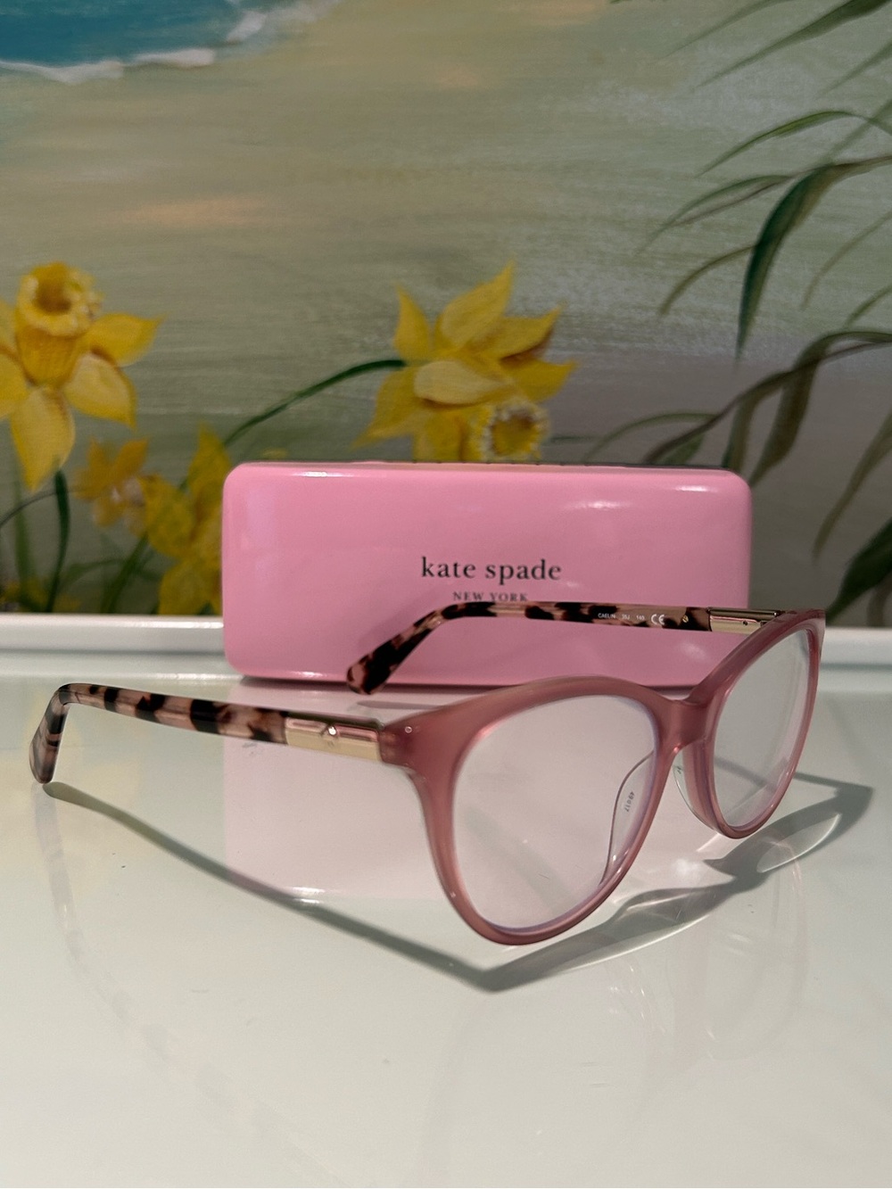 Kate Spade Caelin 35J Milky Pink & Tortoise Havana Cat-Eye Glasses.
